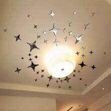 50 Detachable 3D Star-Shaped Mirror Effect Wall Art Stickers - Polymer, Classic Style, Colour: Silver, Suitable For Home Decor, Wall Decoration - Multicolor - View 6
