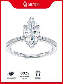 925纯银莫桑石戒指，女士款，低过敏性，高端订婚/结婚戒指，情人节/生日礼物，防氧化礼盒包装 - 戒指 - 查看 2