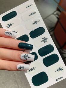 2片/套，全覆盖美甲贴纸，防水美甲贴纸，多种颜色和图案可选，易于使用的美甲装饰贴纸，美甲用品 - 彩色 - 查看 19