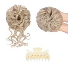 2 sztuki spinek do włosów Messy Bun, damskie falowane, kręcone, nieuporządkowane przedłużki do włosów, krótkie, puszyste, upięte, syntetyczne przedłużki do włosów (brązowe i rozjaśniane blond)