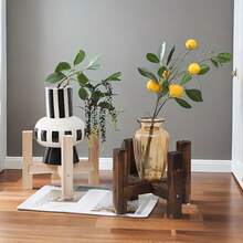 1pc Wooden Cross-Shaped Plant Stand, Floor-Standing Flower Pot Rack, Reversible Height Adjustable Plant Holder, Max Load 80kg, Suitable For Yard, Garden, Balcony, Living Room, Bathroom - Charcoal Brown - View 2