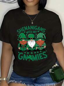 Shenanigans With My Gnomies St Patrick's Day Shirt Funny Leprechaun Gnome Family T-Shirt For Women Men Holiday Celebration Gift Green Shamrock Design Cute Irish Themed Apparel,220g - 黑色 - 查看 1