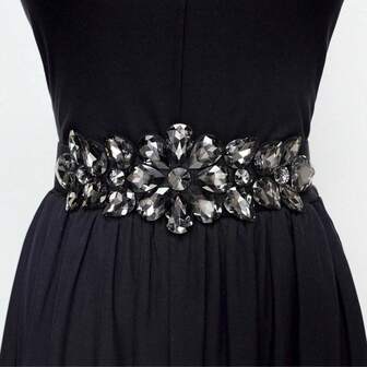 1件装女士闪亮仿宝石灰色水晶加厚时尚派对弹力腰带，适合搭配长袍、冬季节日配饰、长裙、半身裙、晚礼服，适合学生、牛仔女郎、商务休闲女性以及圣诞节/万圣节派对礼物。