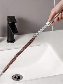 2/5/10pcs Drain Brush, Long Handle Drain Clog Remover Tool, Nylon Bristle Pipe Cleaning Brush, Suitable For Bathroom, Kitchen Sink, Bathtub, Shower And Drain Pipe Cleaning, Can Remove Hair Clogging, Sink Brush, Drain Clog Cleaner - White - View 6