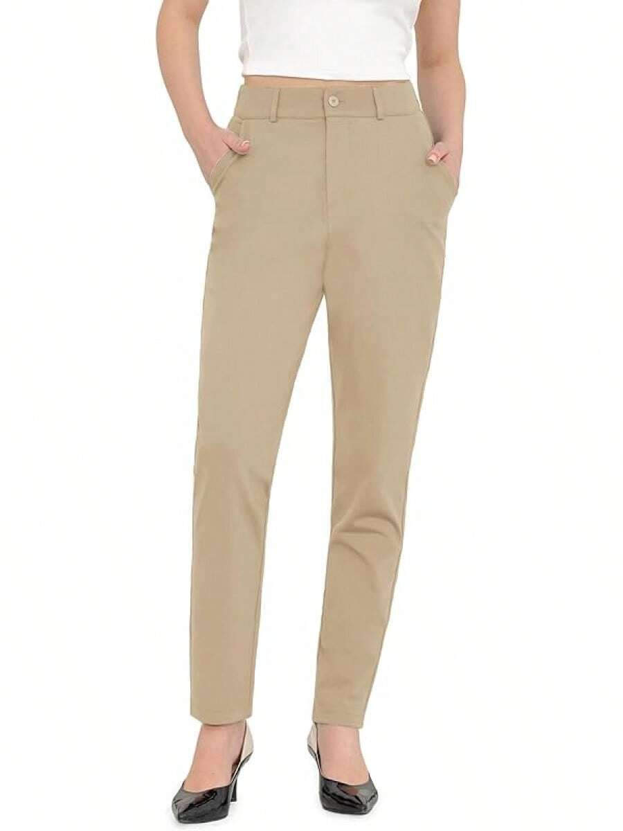Women's High Waisted Leg Dress Pants, Work Business Trousers, Formal Office Tummy Control Slacks, 2025 - 卡其色 - 查看 1