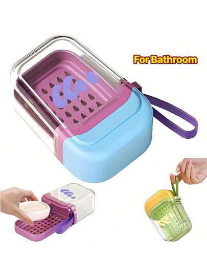 1pc Travel Soap Dish, Dopamine Portable Travel Soap Box With Breathable Drainage Layer, Compact & Portable, Plastic Material, Soft Colors, Bathroom Storage, Fashionable Organization, Sealed Design, Travel-Friendly, Minimalist Style, Hygienic Storage, Essential For Fitness Enthusiasts And Vacation