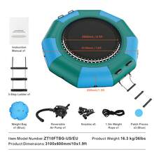 Saltador de agua inflable, trampolín de agua recreativo de 10 pies, plataforma de natación de rebote portátil con escalera de 3 escalones y bomba de aire eléctrica, reboteador flotante para niños adultos para piscina, lago, deportes acuáticos - Azul y verde - Ver 7