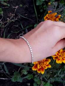 1入鑽石网球手鍊(女士),經典水晶手鍊,可調節滑軌