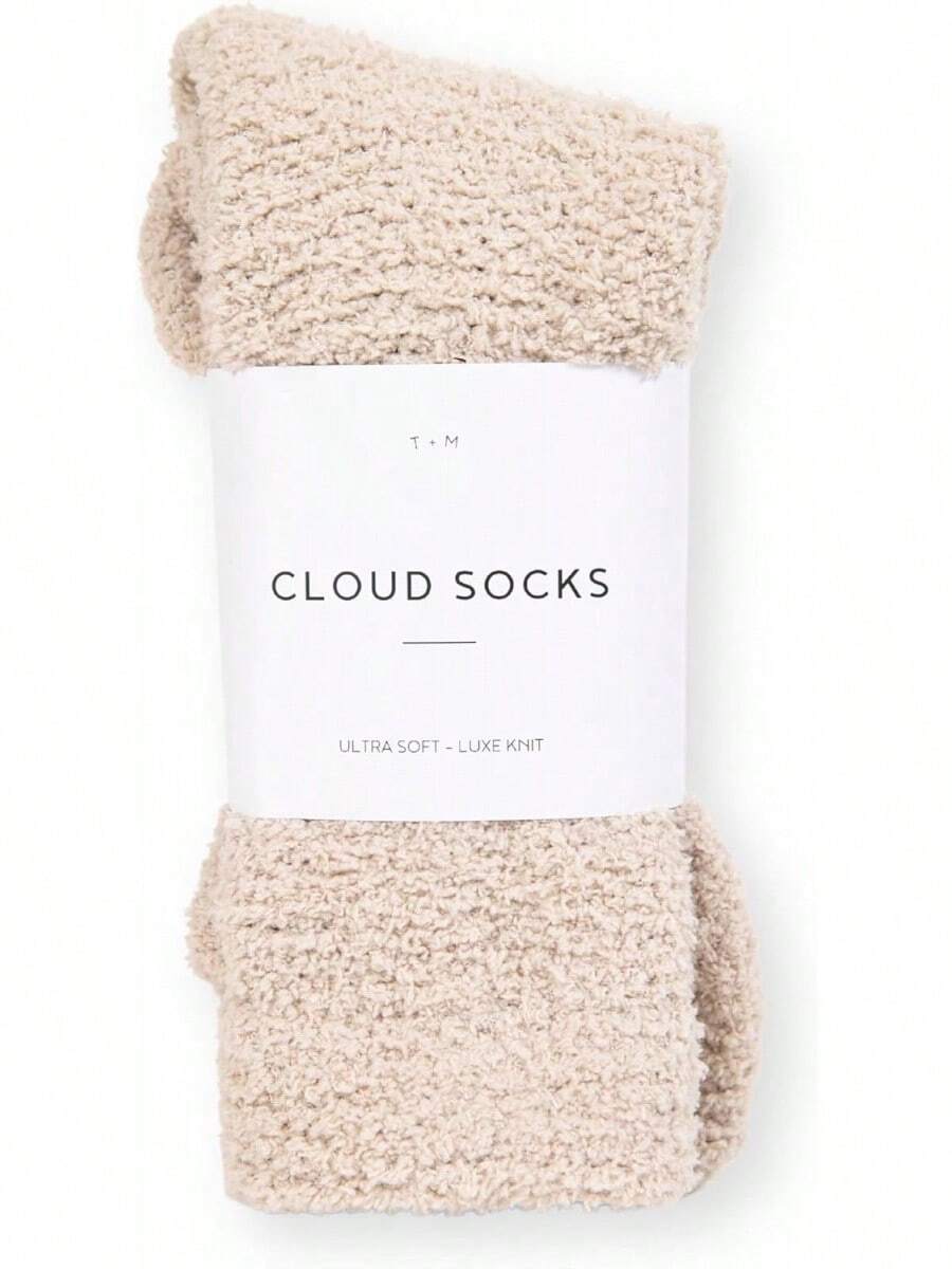 Calcetines de Nube Ultra-Luxe Cálidos y Acogedores para Mujeres y Hombres - Calcetines de Dormir de Tela Súper Suave y Lujosa - Gris paloma/blanco crema/rosa rubor - Ver 1