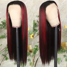 13X4 Pink & Brown Lace Front Wigs Pre Plucked Soft Free Part Long Straight Wigs Glueless Pink Skunk Stripe Wig Wear And Go Wig Heat Resistant Fiber Hair Synthetic Lace Front Wigs For Fashion Women For Daily Christmas Party Cosplay Use - 挑染紅色 - 查看 5