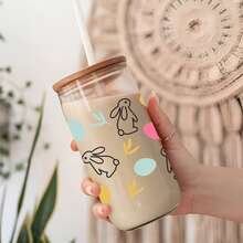 4pcs Easter Bunny Theme UV DTF Cup Wrap For 16oz Libbey Glass - Waterproof 3D Crystal Transfer Sticker For DIY Crafting, Mugs, Laptops