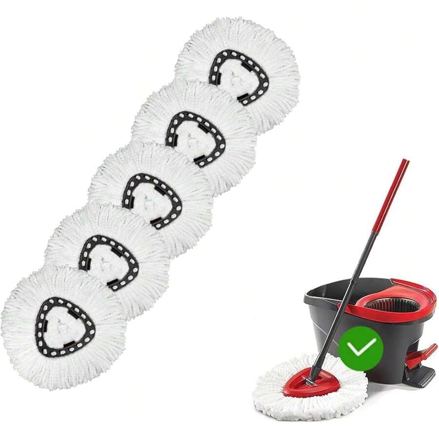 [ 5 Pack ]Mop Heads Replacements, Spin Mop Replacement Head Deep Cleaning Machine Washable And Easy-To-Replace,Spin Mop Refill Replacement Head 100% Microfiber,Mop Head Compatible With O Ceda EasyWrin - 白色 - 查看 1