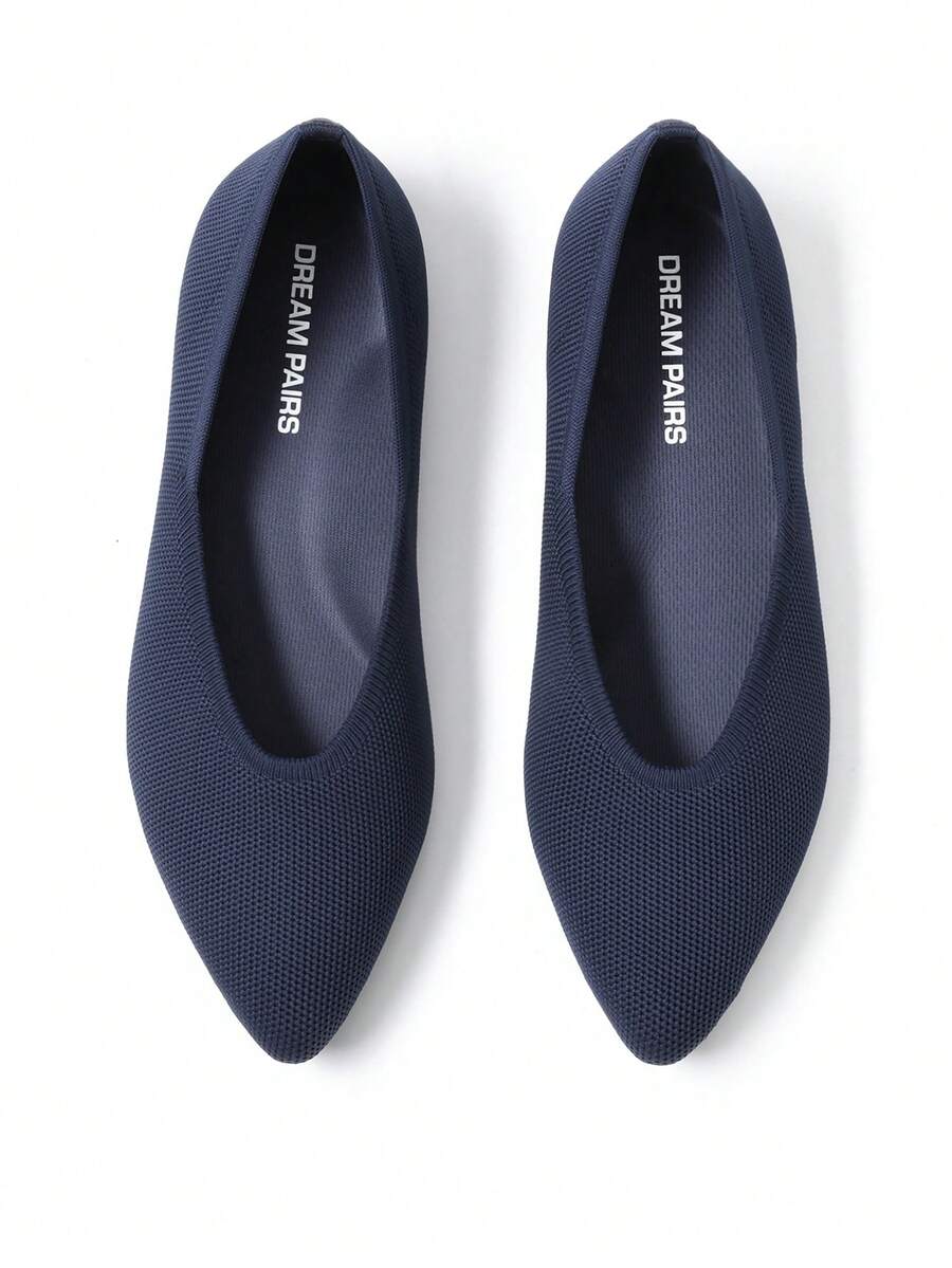 Women Knit Flats Pointed Toe Ballet Flats Comfortable Arch Support Dress Work Office Business Casual Slip-On Flats Shoes - 藏蓝色 - 查看 1