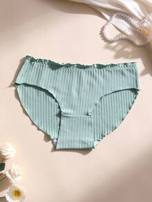 3 piezas/paquete Bragas suaves, cómodas y transpirables con volantes, bragas sexy con estampado de flores acanaladas en colores surtidos para yoga, deportes y uso diario - Multicolor - Ver 4