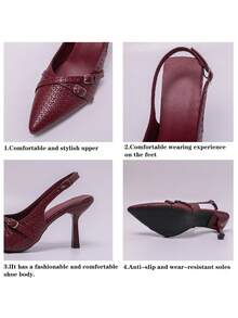 女士尖头小猫跟套脚凉鞋 - 酒紅色 - 查看 8