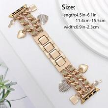 Correa de reloj de metal con llavero, compatible con bandas de 49/46/45/44/42/41/40/38mm, cadena con forma de corazón y colgante lindo para mujer, pulsera elegante, adecuada para Series 10 Ultra 2 9 8 7 6 5 4 3 2 SE - Llave dorada - Ver 2