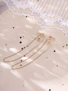 Tkool 1对女士微镶锆石流苏耳夹耳环 - 金黃色 - 查看 6