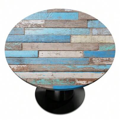 Mantel ajustado redondo de madera rústica, cubierta de mesa lavable de poliéster con borde elástico para uso en interiores y exteriores, fiestas y bodas - se ajusta a mesas de hasta 40-44 pulgadas de diámetro, 40 pulgadas (redondo), B-2