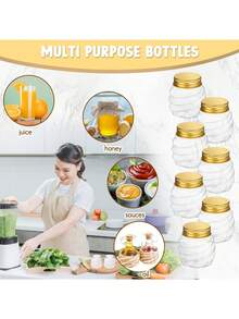 10pcs Honey Jars With Gold Lids - Wide Mouth Containers, Elegant Gold Caps, Suitable For Weddings, Parties, Christmas, Halloween, Easter, Thanksgiving - Great For Holding Honey, Candies, Spices, Jams, Gifts - Durable For Home, Business Use, Party Favors, Holiday Packaging, Reusable - Multicolor - View 6