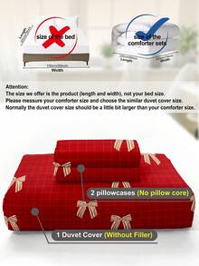 3pcs/Set Red Bow Pattern Duvet Cover Set(1 Duvet Cover & 2 Pillowcase)Soft And Skin-Friendly Duvet Cover Bedding Set For Home New Year Decorations, All Season Bed Sheets Set Valentine's Day Gift - Multicolor - View 11