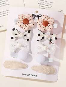 10pcs/Set Cute Fabric Flower & Bow Hair Clips, Sweet Girls Hair Accessories Set, Infant Toddler New Headwear