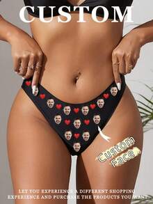 1 Set Customized Photo Print Women's Panties, Personalized Face Bride Panties, Seamless Underwear Wedding Anniversary Birthday Gift - Black - View 1