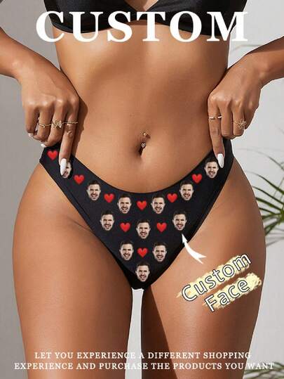 1 Set Customized Digit Print Women's Panties, Personalized Photo Print Panties, Customized Face Women's Panties, Bride Customized Panties, Customized Wedding Gift, Comfortable, Personalized Unique. Unisex Customized Gift, Suitable For Girlfriend And Friends, Suitable For Bedroom, Wedding, Festivals, Anniversary, Birthday And Other Occasions
