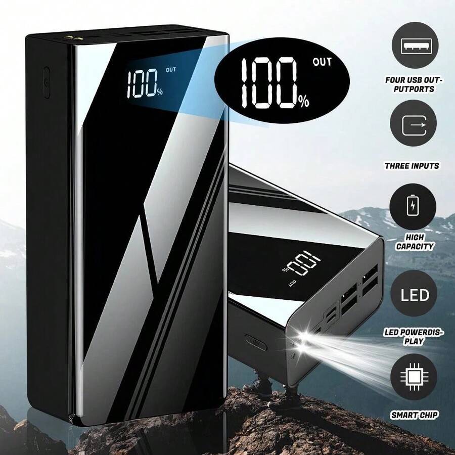 50000mAh Large Capacity Mobile Power Bank With Lighting/LED Power Display/Multiple Type-C/Micro/USB Ports, Can Quickly Charge Mobile Phones/Electronic Products And Other Devices, Portable Emergency Power Supply Device For Outdoor Travel, Gift(5*10000mAh) - Black-50000mAh - View 1