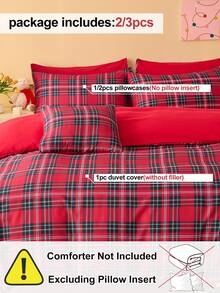 Bộ ga trải giường 2/3 món họa tiết kẻ caro đỏ (1 ga trải giường + 1/2 vỏ gối, không bao gồm chăn bông), bộ đồ giường trang trí thời trang, vật dụng thiết yếu cho phòng ngủ và ký túc xá, đạt chứng nhận Oeko-Tex. - Nhiều màu - Xem 4