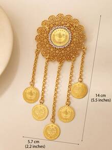 1 pezzo Spilla vintage floreale colorata, ciondolo con nappina a moneta d'oro, adatta come fermaglio per sciarpa, ideale per uso quotidiano e vacanze delle donne, regalo per San Valentino, Festa della Mamma - Oro giallo - Visualizzare 7