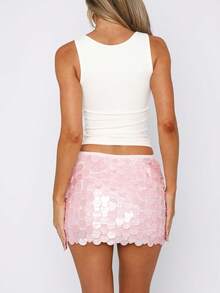 Women's Sequin Mini Skirt Summer Fashionable Versatile Solid Color Low Waisted Short Skirts - Pink - View 3