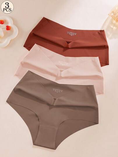 Aofeiqike 3pcs/Pack Plus Size High Waist Briefs - High Waist Sexy Seamless Thong Panties, Comfortable Dopamine Style Triangular Underwear: Multiple Colors Available, Seamless, Comfortable, Skin-Friendly, Sexy, Semi-Fitted, Sporty, Invisible Thong