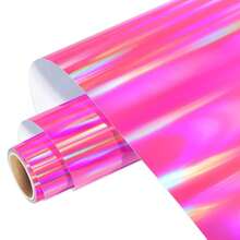 WRAPXPERT Holographic Vinyl Roll Pink, Holographic Permanent Vinyl Glossy Rainbow Craft 12\ X 5ft, Chrome No Bubble Iridescent For DIY Craft Decal, Hot Pink,12inchx5ft,HotPink - 亮粉紅色 - 查看 1