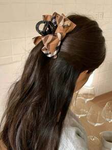 Plaid Bow Vintage Hair Claw Clip, Classic Coffee Brown High-End Fashion Hair Clip For Half Or Full Updo, Thick Hair Bun Claw Clip, Gift Hair Accessory, Retro Chic Classic Winter Hair Clip Women Hair Accessories - 海軍藍 - 查看 4
