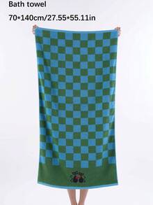 QIBHI 1/3件可選，純棉卡通刺繡 1條浴巾或1條面巾，愛侶貓款，居家條紋吸水面巾/浴巾，情人節禮物，節日裝飾，適用於浴室、飯店、健身房、旅行、學校、開學季，居家必需品，毛巾，護膚 - 綠色 - 查看 14