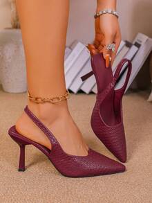 Women's Pointed Toe Kitten Heel Slip-On Sandals - Burgundy - View 3