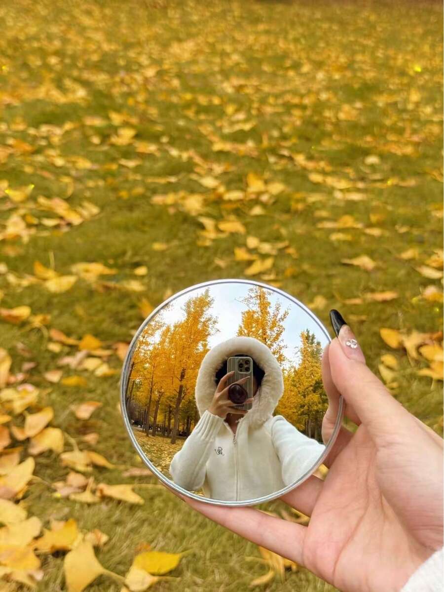 1个便携式凸面圆镜，圆形广角镜 - 化妆镜，适用于卧室、客厅、户外、旅行摄影，无需电源，无羽毛装饰，自拍道具 - 彩色 - 查看 1