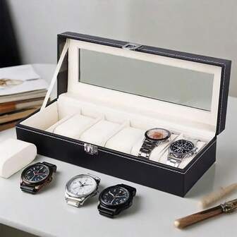 1pc Luxury Leather Watch Storage Box! Vintage Leather Exterior + Metal Clasp, Soft Velvet Lining To Prevent Scratches, Built-In Mirror For Easy Matching, 12 Compartments For Organized Watch Collection Storage, Suitable As A Decorative Display Piece Or For Bedroom/Office Desk, Perfect For Watch Enthusiasts And Collectors.