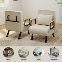 1-Seater Adjustable Sofa Bed With Soft Cushions And Removable Sofa Cover, Metal Legs, Suitable For Living Rooms And Offices - 米色 - 查看 10