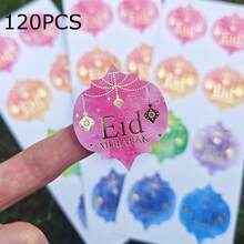 60pcs/120pcs Eid Mubarak Hot Stamping Stickers Gold Green Leaf Gift Packaging Stickers Decoration Party Supplies - Multicolor - View 15