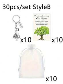 30pcs/15pcs Tree Of Life Keychain Set, Contains 5pcs Thank You Tree With Heart Pendant Keychain, 5pcs Thank You Cards And 5pcs Organza Bags, Family Party Gift, Silver Keychain Engraved With A Tree, Symbolizing The Strength And Uniqueness Of Growth, Suitable For Family Reunion Souvenirs, Bridal Showers, Birthday Parties, Wedding Party Teams, Bag Accessories, Car Keychains - Multicolor - View 16