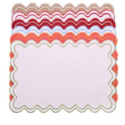 1/2/4/6件装波西米亚风格长方形刺绣餐垫，波浪边，纯色，防滑，适用于餐厅、厨房、餐桌、家居装饰，适合餐厅、客厅、派对、婚礼、办公室、咖啡桌，四季皆宜（多种颜色可选）