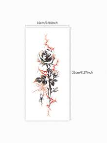 1片装女士花朵手部纹身贴纸，一次性玫瑰花临时纹身贴纸，适用于手部、腿部，节日假日派对身体装饰，水烟节假纹身 - 彩色 - 查看 4