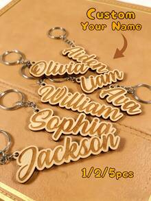 1/2/5Pcs Custom Keychain,Personalized Name Keychain,Engraved Wooden Name Tag,Personalized Gift For Him Her, Bag Charm, Backpack Accessories,School Bag Tags,Birthday & Valentine's Day Gift, And Special Occasions - متعدد الألوان - مشاهدة 7