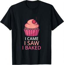 Konditor Bäcker Spruch Ich kam, ich sah, ich backte mit Cupcake T-Shirt Damen T-Shirt Grafik-T-Shirts Crop Tops Outfits Tops T-Shirt - Schwarz - Übersicht 2