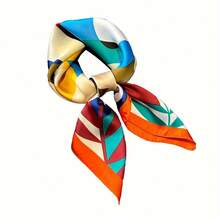 "Colorful Printed Scarf, Classic Block Print Design, Versatile & Elegant Headscarf For All Seasons, Multi-Functional Accessory" - Red - View 9