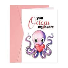 趣味章鱼情人节贺卡 - “你是我的章鱼”主题贺卡，附信封 | 送给他、她、丈夫、妻子、未婚夫/妻的完美礼物 - 理想的情人节礼物 - 1张 - 彩色 - 查看 11