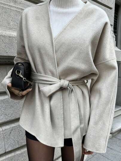 Vaiaye Women's Solid Color Wool Cardigan Wool Coat, New Year Thanksgiving