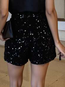 Livesso 女士时尚通勤亮片宽松短裤，新年嘉年华 - 黑色 - 查看 2