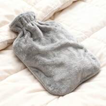 Hot Water Bottle With Refillable Water Bag Warm Water Bag For Ladies Hand Warmer And Abdominal Heat Pack Plush Fabric Cover Hand Warmer - Grey - View 4